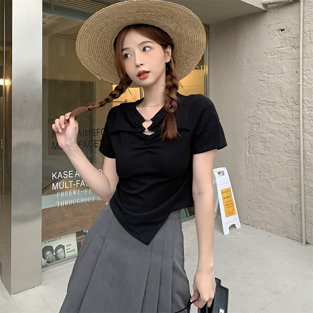 Áo Thun Tay Ngắn Dáng Rộng Thiết Kế Độc Đáo Phong Cách Hàn Quốc Thời Trang Cho Nữ