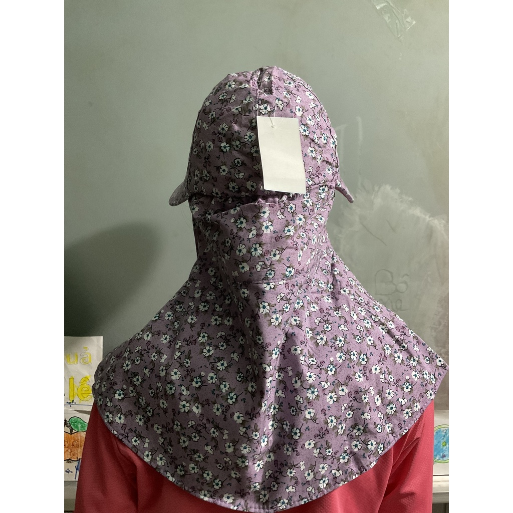 Khẩu trang nón Duy Ngọc vành rộng chất liệu cotton, hoa nhỏ, dây kéo 1 bên, màu ngẫu nhiên thích hợp mọi thời tiết