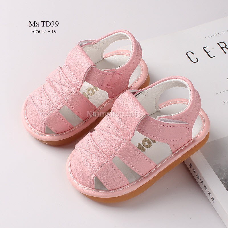 Giày sandal chíp chíp tập đi bé gái 6 - 18 tháng da mềm, kiểu dáng thời trang dễ phối đồ quai dán tiện dụng TD39