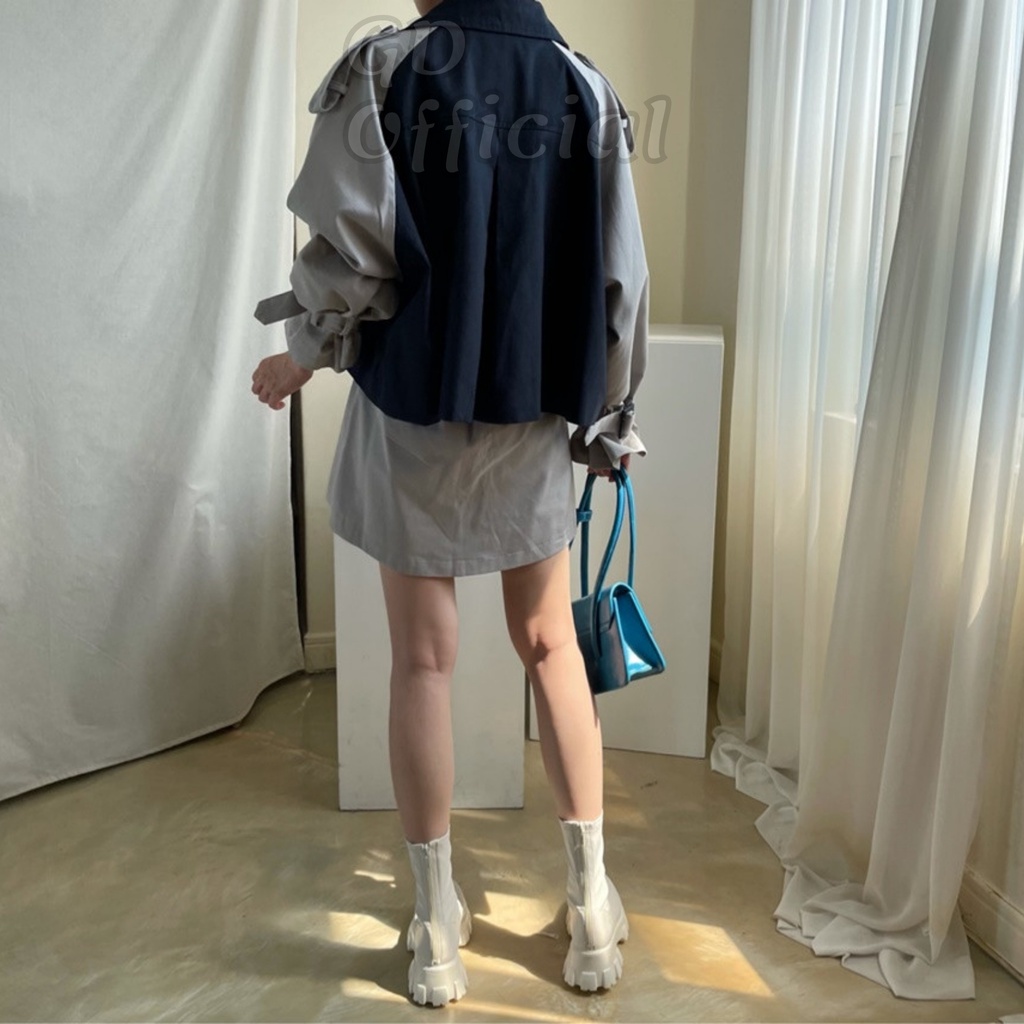 B75|Set bộ blazer âu nữ áo khoác kaki dài tay mangto, váy giả quần cạp lưng cao chữ A