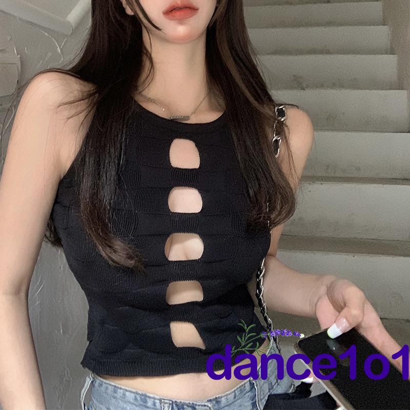 Áo Tank Top Nữ Màu Trơn Thiết Kế Khoét Lỗ Thời Trang Khiêu Vũ1O1-