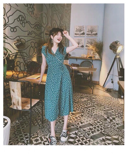 ĐẦM MAXI HOA NHÍ XANH VẠT CHÉO | BigBuy360 - bigbuy360.vn