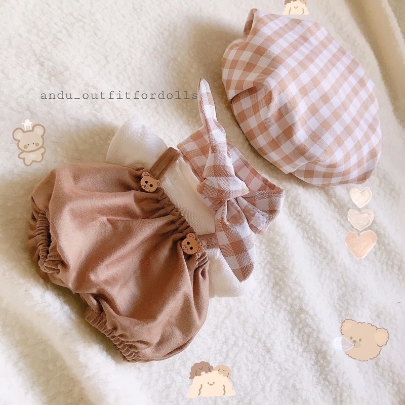 Set Caro Yếm - outfit quần áo cho búp bê doll 15cm  20cm