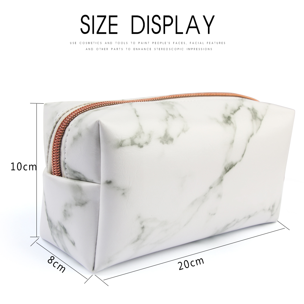 Túi đựng bút da PU sức chứa lớn họa tiết đá cẩm thạch có khóa kéo