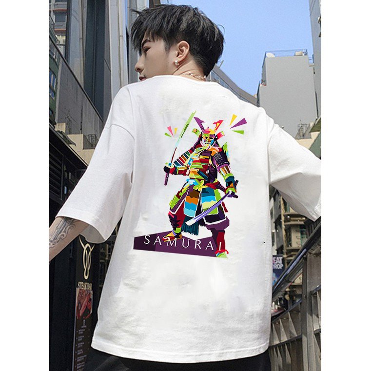 Áo thun tay lỡ nam nữ form rộng họa tiết samurai vải dày mịn 2021T3143