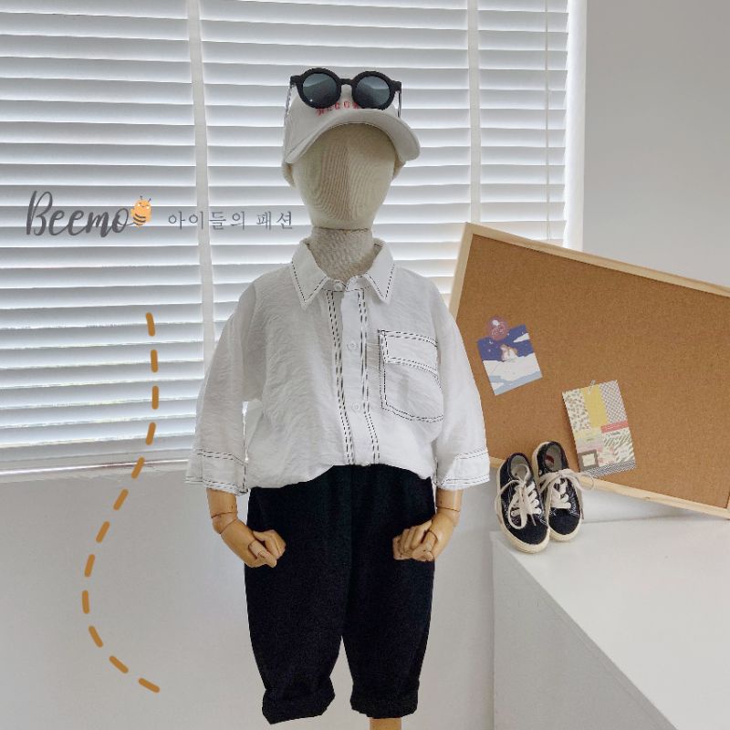 Set Đồ Bé Trai somi Trắng Quần Kaki co dãn Phong Cách Hàn Quốc
