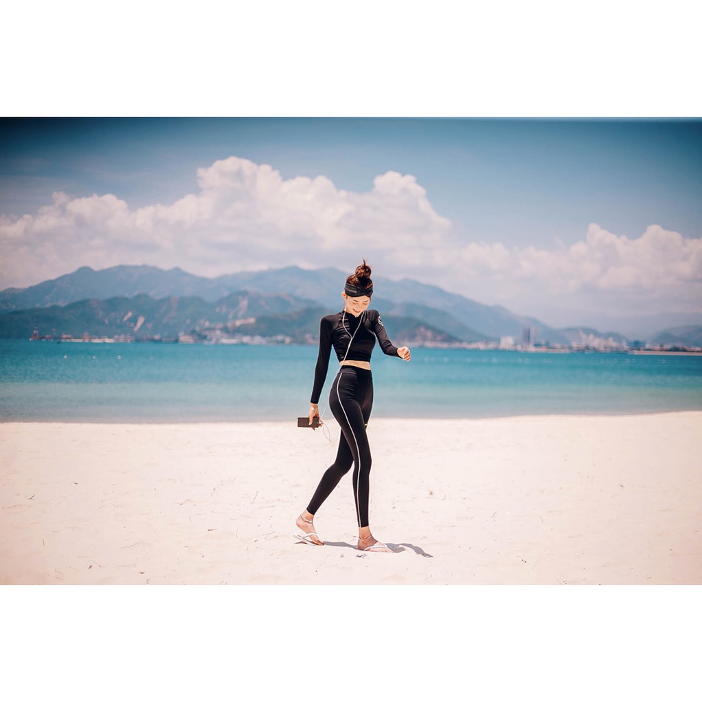 (Có sẵn, video)Bộ đồ bôi chống nắng tay dài quần dài 3 mảnh, học bơi, bô bơi bikini Hàn Quốc mẫu 2020