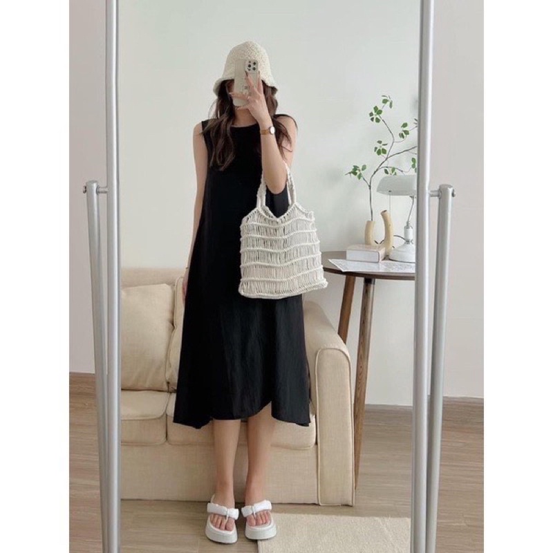 Váy maxi sát nách dáng dài, đầm maxi không tay, hai lớp chất liệu mềm mịn