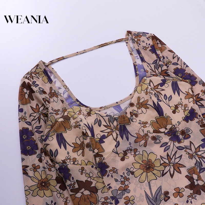 Jumpsuit Dài Tay Cổ Chữ U In Hoa Quyến Rũ Dành Cho Nữ