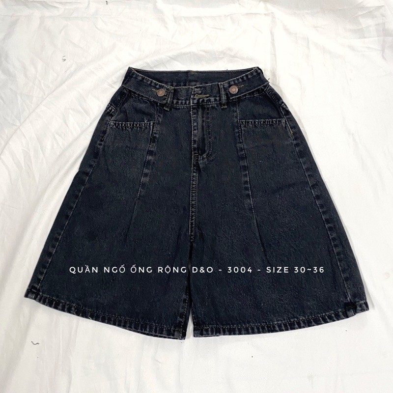 (Bigsize 30-36) Quần Ngố Cotton Ống Rộng, Jean Lưng Cao, Không Giãn XÁM ĐẬM
