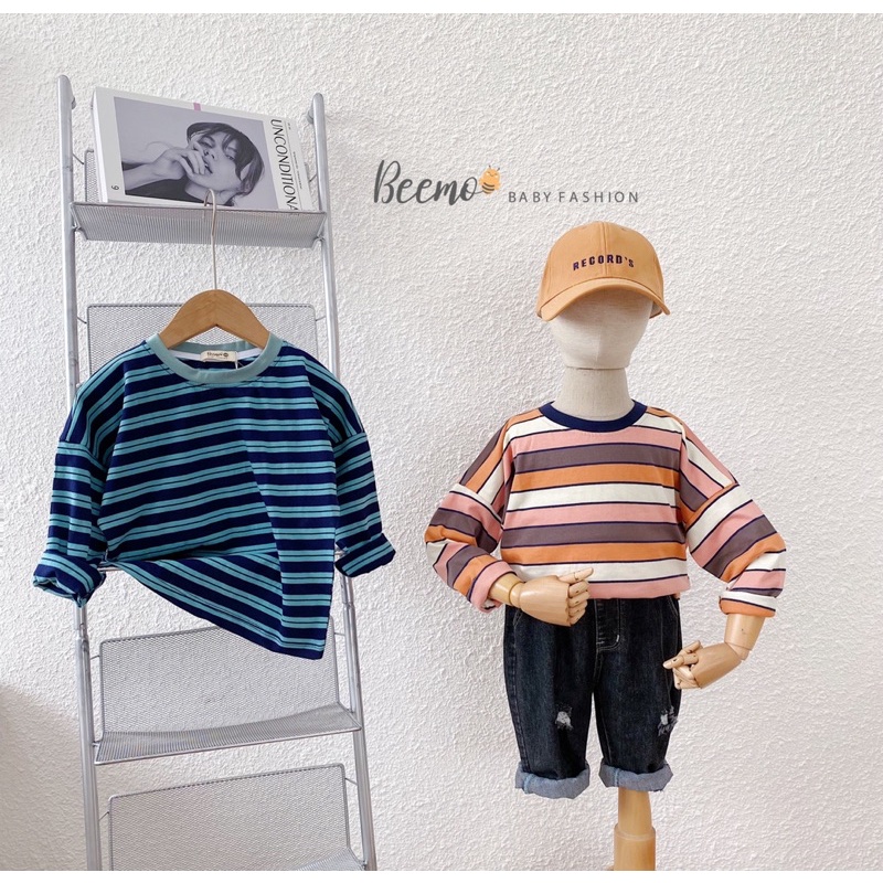 Áo cotton kẻ dài tay bé trai bé gái