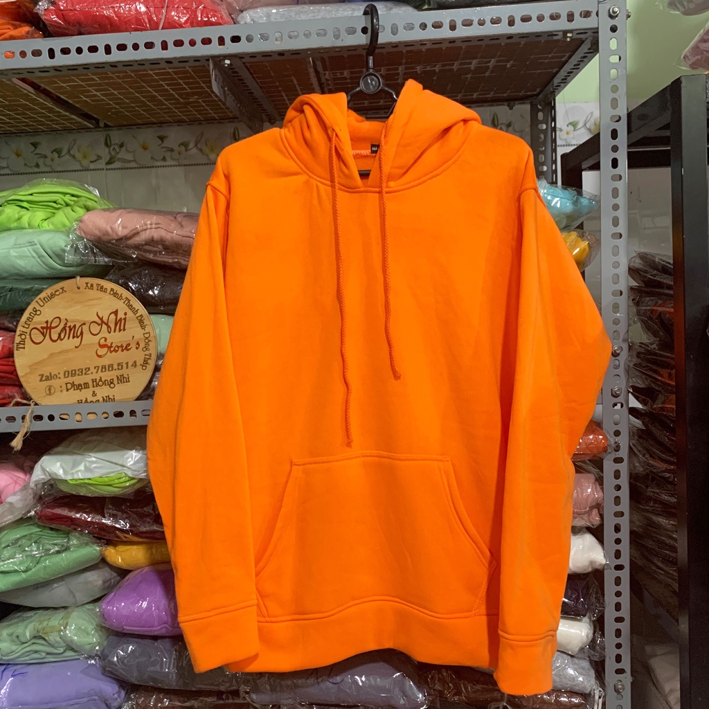 Áo Khoác Hoodie Trơn Ulzzang Unisex Màu Cam Tươi Chất Nỉ Bông Cao Cấp Dáng Rộng Nam Nữ - MM