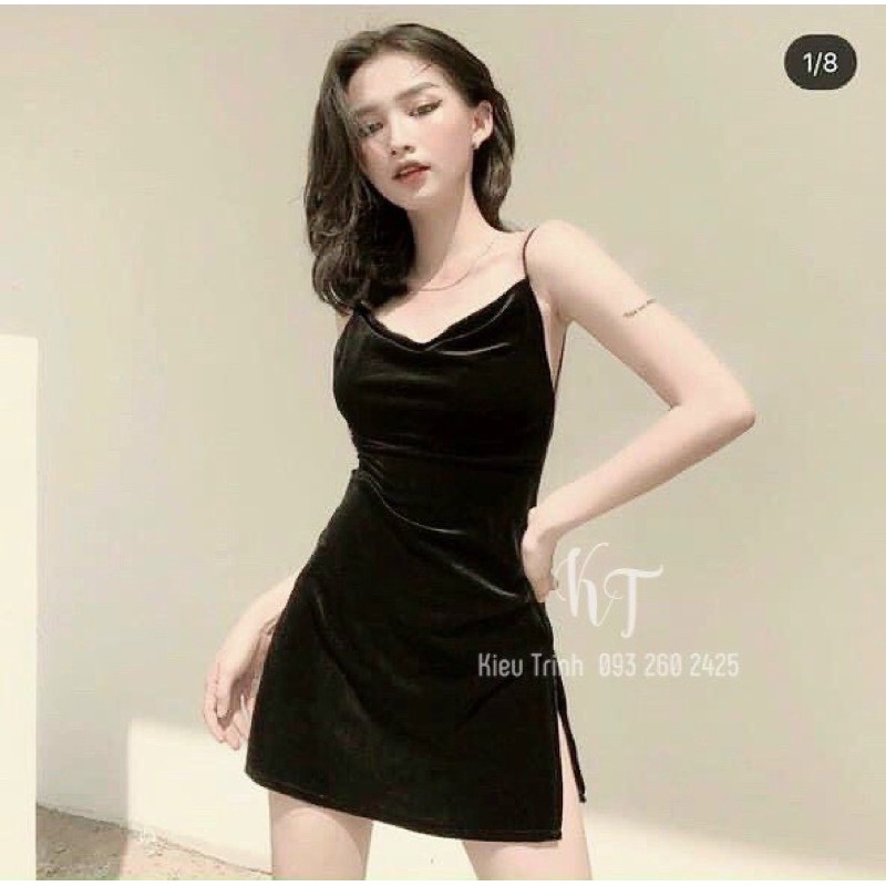 Đầm 2 dây nhung xẻ tà hở lưng_ đầm sexy_Carotshop | BigBuy360 - bigbuy360.vn