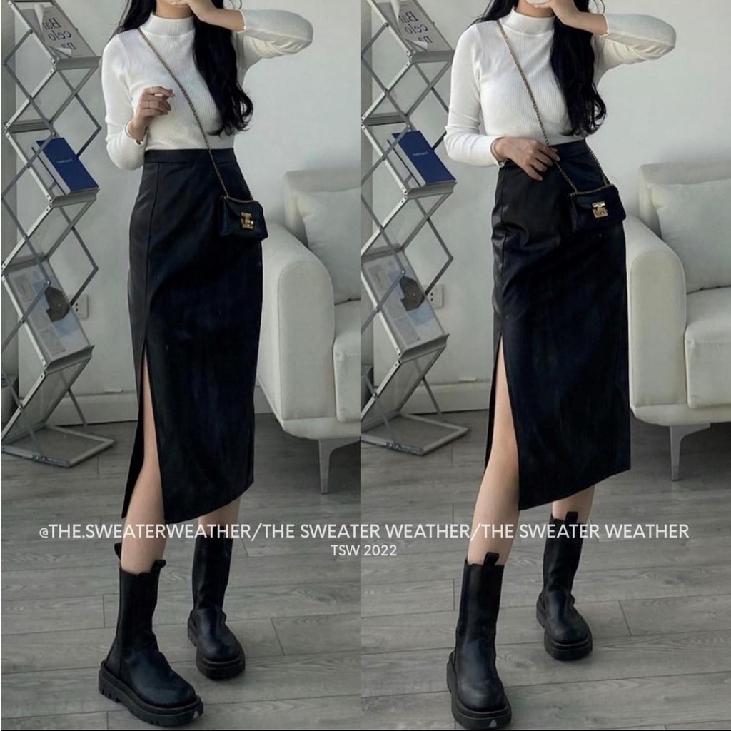 Chân váy da đen xẻ tà lệch siêu TRENDY A9001N Nhung Nhớ