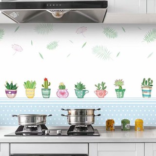1 mét giấy dán bếp tráng nhôm mẫu Chậu hoa và lá (khổ 60cm sẵn keo)