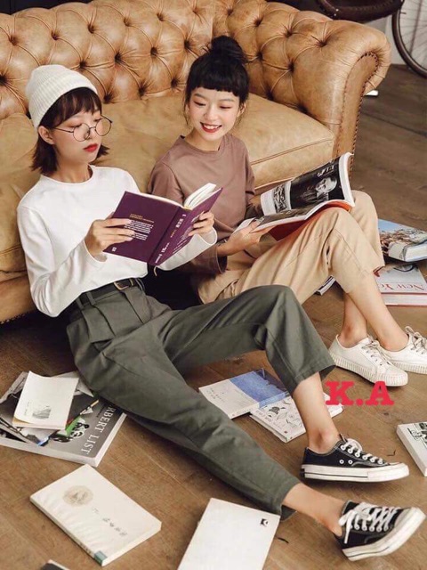 Quần ống rộng cúc Kaki K&amp;A