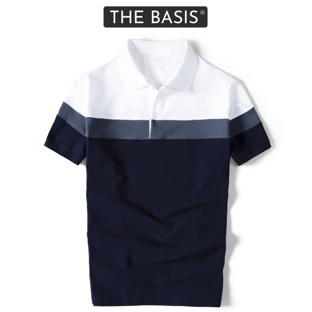 Áo thun Polo nam phối sọc BASIS, cotton cá sấu 100% cao cấp, Basis APL213 !