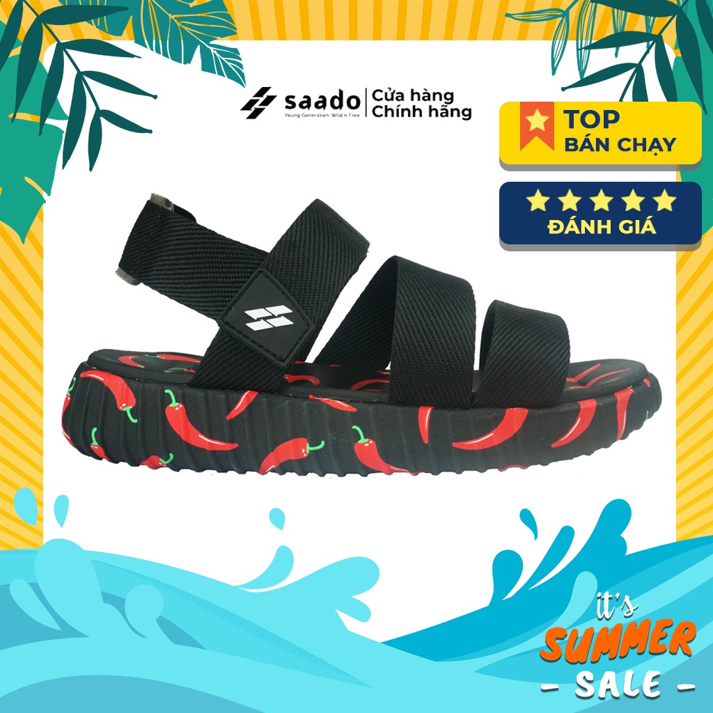 [CHÍNH HÃNG] SANDAL SAADO | SC01 – Yezi Black Chili – Màu Đen Đỏ Họa Tiết Ớt | Giày Sandal Nam Nữ Cao Cấp