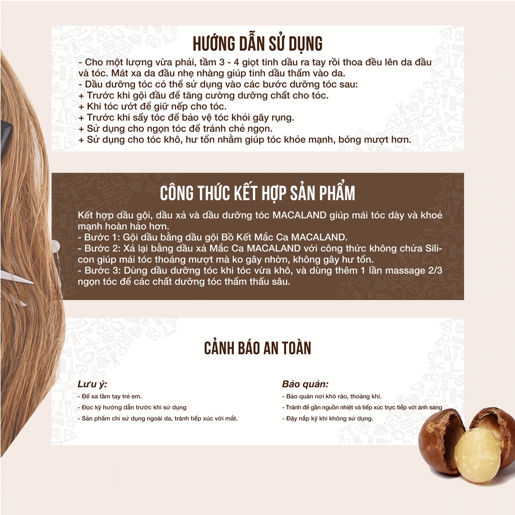 Tinh dầu dưỡng tóc hạt Mắc Ca 30ml/100ml Macaland hair repair oil dưỡng tóc khô xơ, phục hồi hư tổn, tóc chắc khỏe
