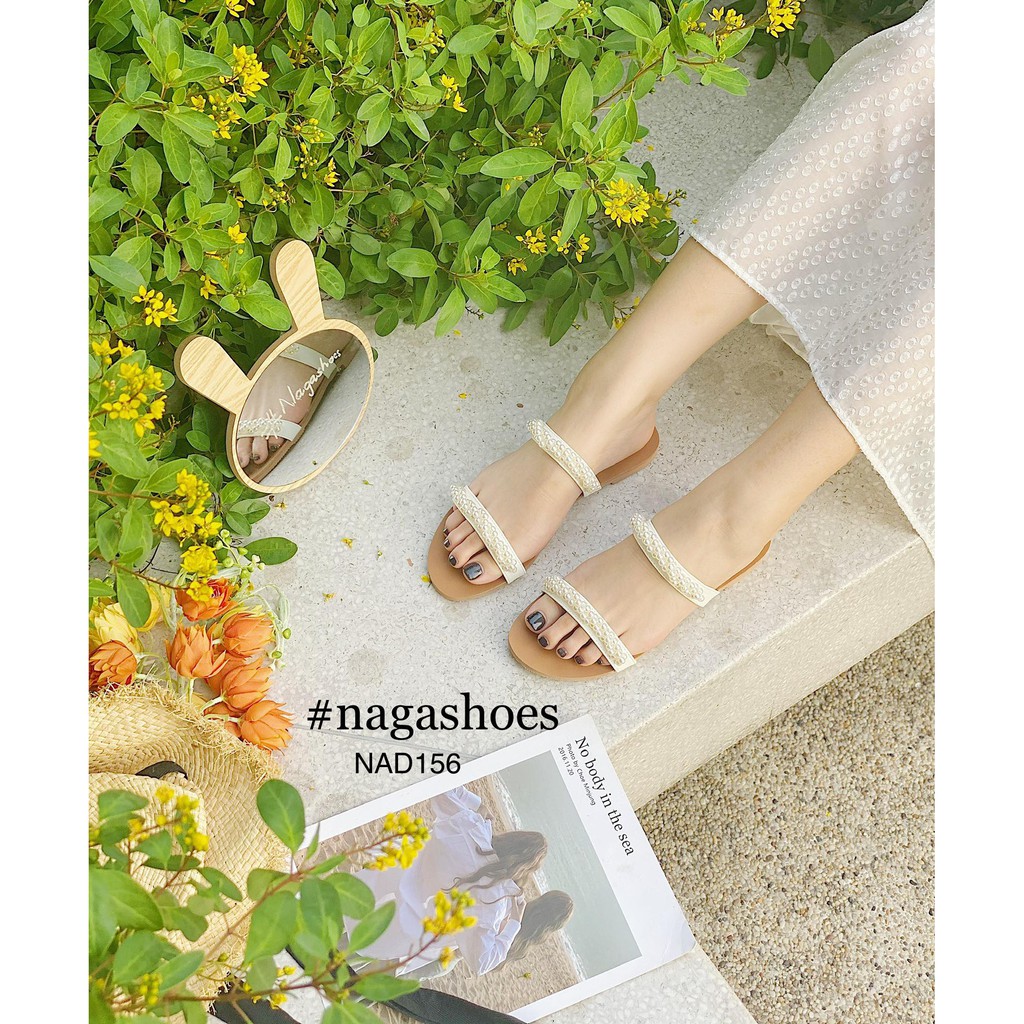 DÉP NAGASHOES 2 QUAI ĐÍNH CHUỖI NGỌC NHÂN TẠO NAD156