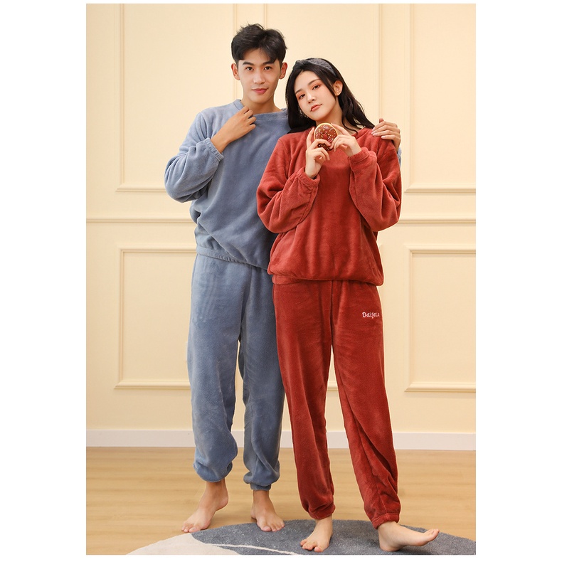 Bộ Đồ Ngủ Nam Quần Áo Mặc Ở Nhà Dài Tay Vải Nhung Bông Lông Cừu Mùa Xuân Thu Đông Đi Chơi BĐNN11