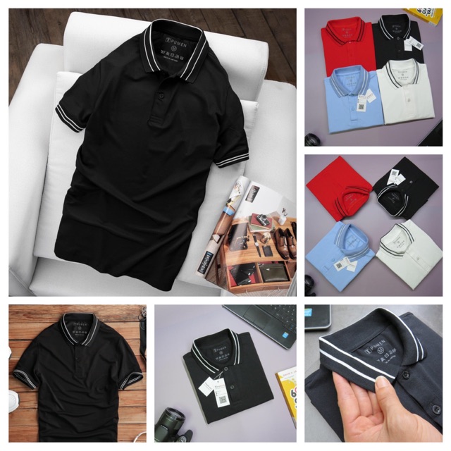 Áo Polo Đen line Trắng
