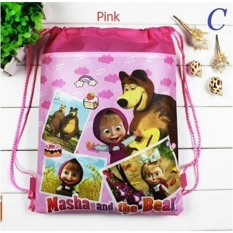 Ba Lô Dây Rút Vải Không Dệt In Hình Hoạt Hình Masha And The Bear