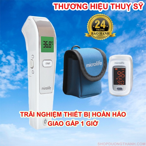 BỘ Máy nhiệt kế hồng ngoại điện tử đo thân nhiệt độ và máy đo nồng độ oxy SpO2 trong máu kẹp ngón Microlife Jump