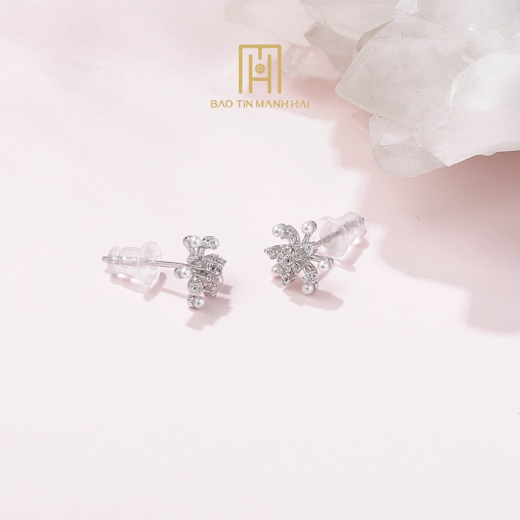 Bông tai Bạc 925 Ý xi kiểu nụ hình hoa đính ngọc gắn đá cao cấp phong cách Hàn Quốc BTB13 Bảo Tín Mạnh Hải