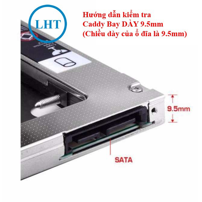 Caddy bay mỏng 9.5mm chuẩn SATA dùng để lắp thêm 1 ổ cứng / SSD thay vào vị trí của ổ DVD NEW 100%