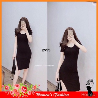 Đầm Body Xẻ Cổ Tim thun tăm chuẩn VNXK