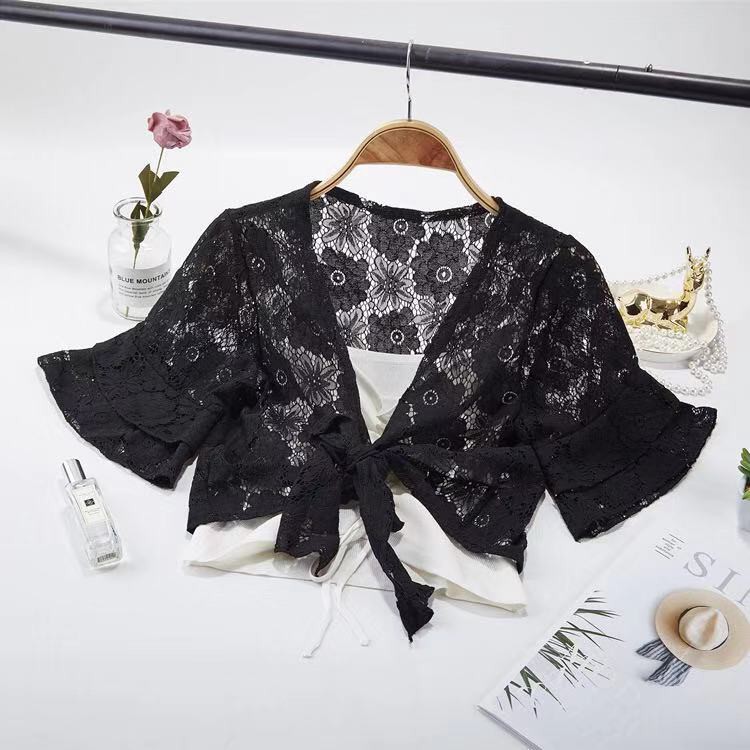 Áo Khoác Ren Mỏng Thêu Hoa Tay Ống Loe | BigBuy360 - bigbuy360.vn