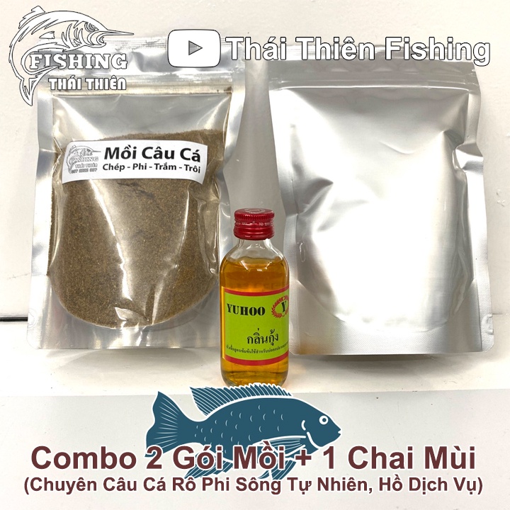 Combo 2 Gói Mồi Câu Cá Rô Phi, 1 Chai Tinh Mùi Thái Lan Dùng Câu Sông Tự Nhiên, Hồ Dịch Vụ