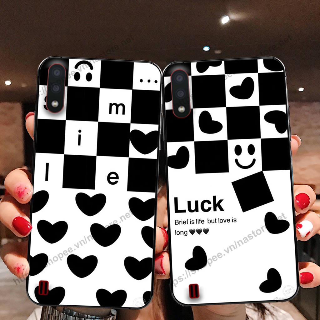 Ốp lưng Samsung A01 / A02 / A10 / M10 trái tim họa tiết caro, mikey họa tiết beabrick kaws cute