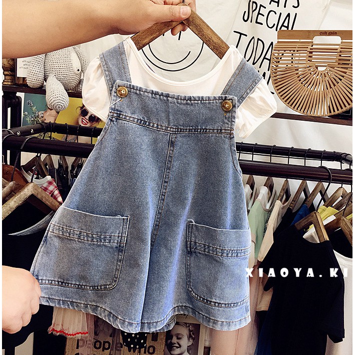 D708 quần short jean bé gái thời trang hè quần yếm khỏe khoắn xinh xắn phong cách mẫu mới