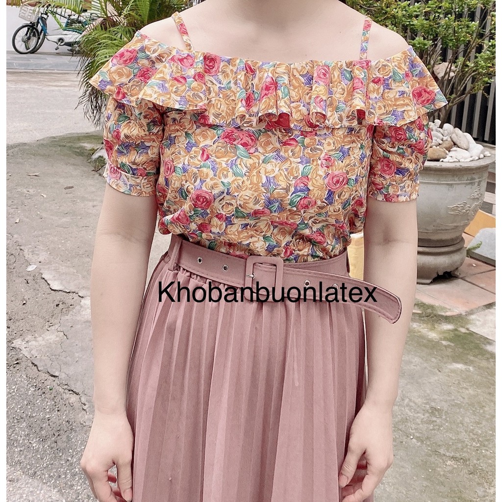 (ảnh thật) Áo kiểu hở vai hoa nhí lụa thời trang nữ dạo phố cao cấp mã A01