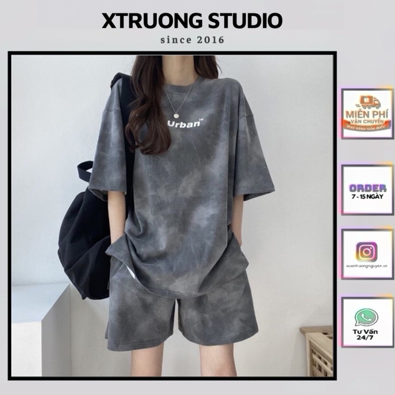 Set bộ quần áo cộc Unisex nam nữ mùa hè Urban quảng châu chất nỉ mỏng phù hợp đi chơi, đi học 2022