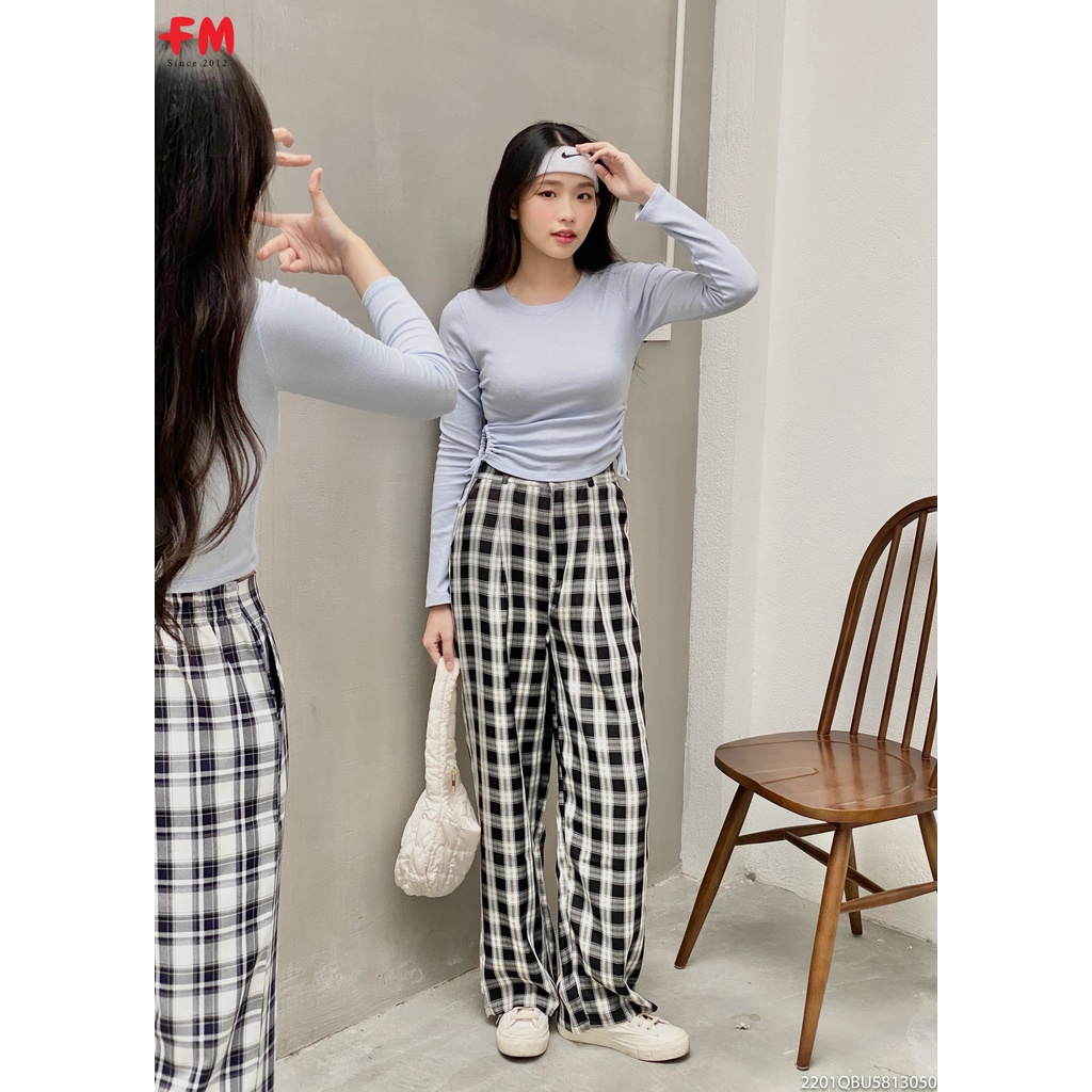 Quần caro ống rộng FM STYLE hoạ tiết caro lưng chun hách dáng thời trang hàn quốc ulzzang 220130500