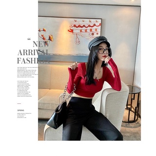Áo croptop thun tăm đỏ