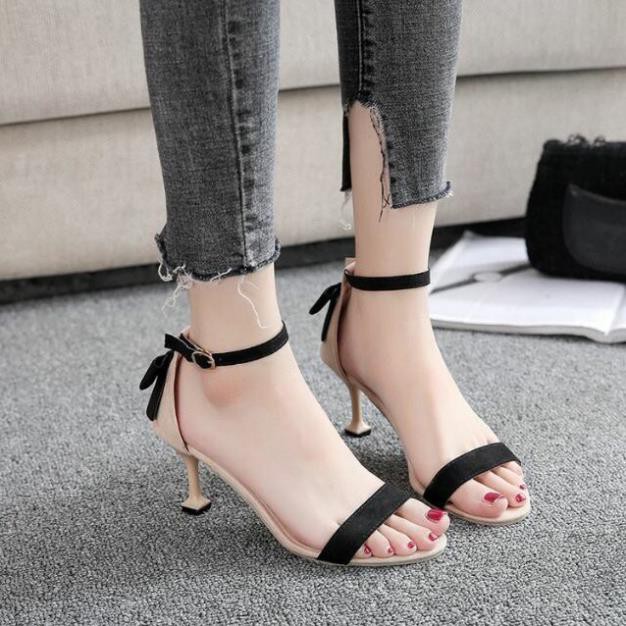 Giày Cao Gót, Sandal 7 Phân Nữ Đen Quai Ngang Sang Chảnh Chapi CP35