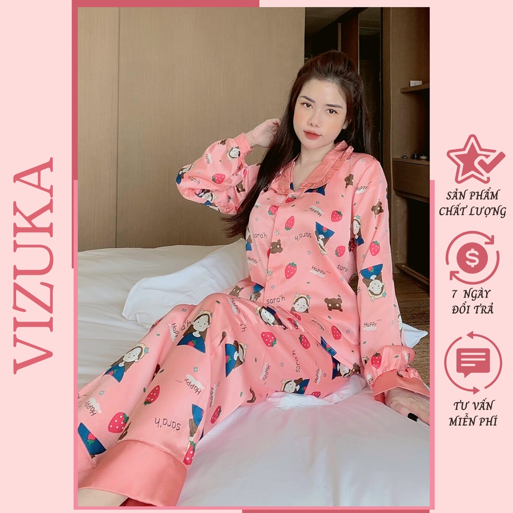 Đồ bộ tay dài nữ mặc nhà pijama lụa xinh xắn VIZUKA