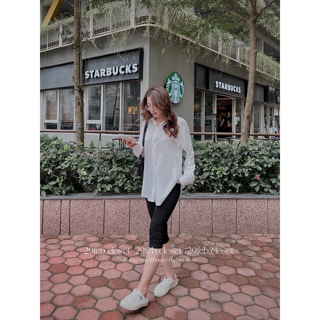 [Ảnh thật/Video] Set áo sơ mi trắng oversize kèm quần legging lửng - 29feb.closet- S11