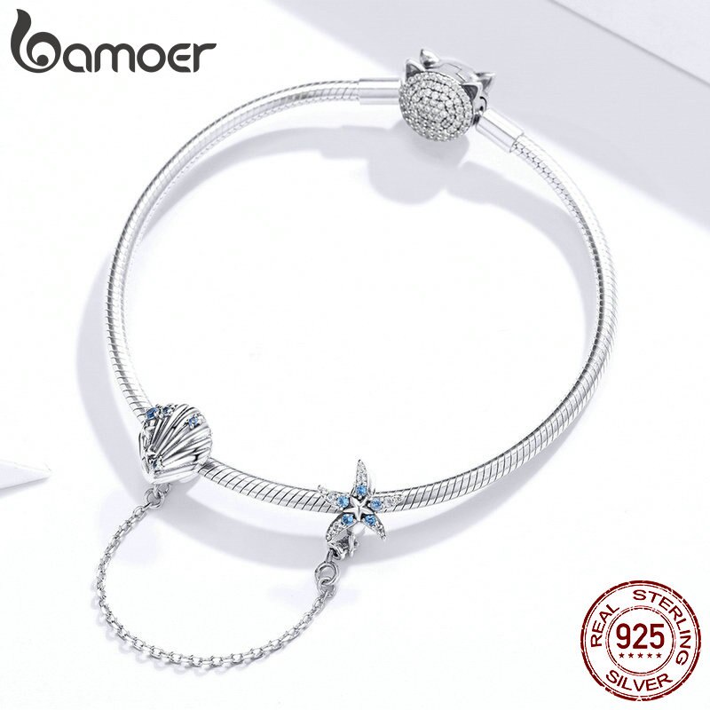 Phụ Kiện Hạt Trang Sức Bamoer SCC1478 Dòng Marine Hình Vỏ Sò Và Sao Biển Phối Dây Xích Thời Trang