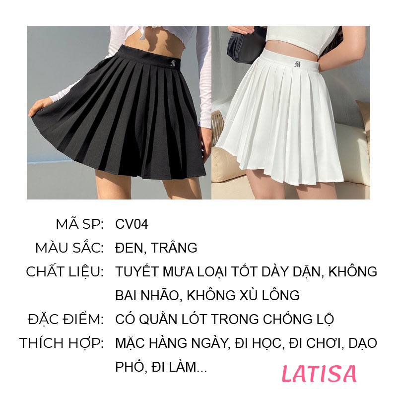 Chân váy xếp ly ngắn tennis chữ a lưng cao trắng đen có quần trong LATISA CV04