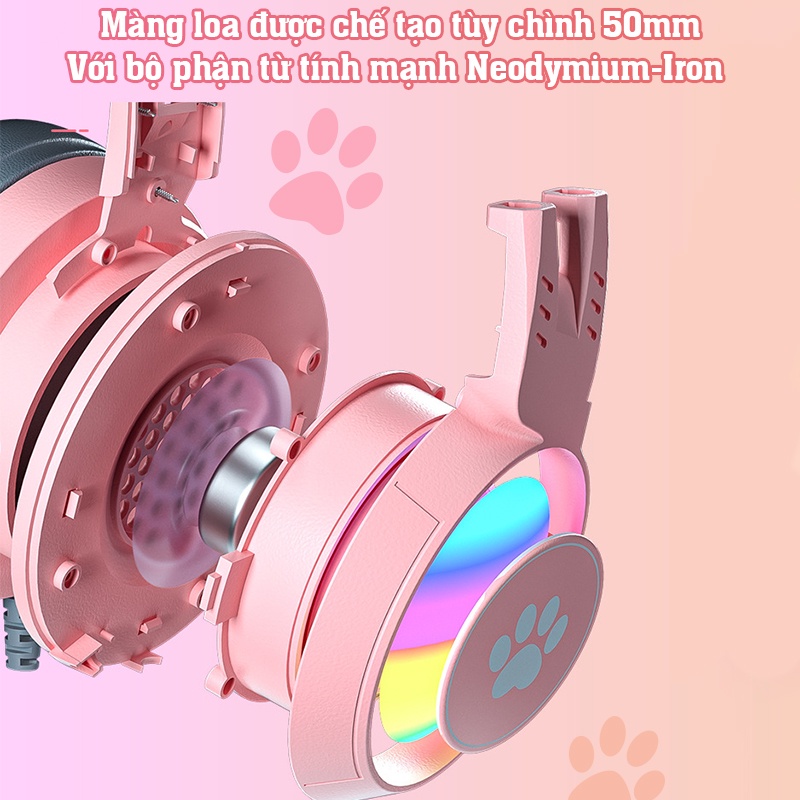 Tai nghe mèo chụp tai có dây, tai nghe gaming có micro siêu dễ thương sử dụng điện thoại và máy tính học online giải trí