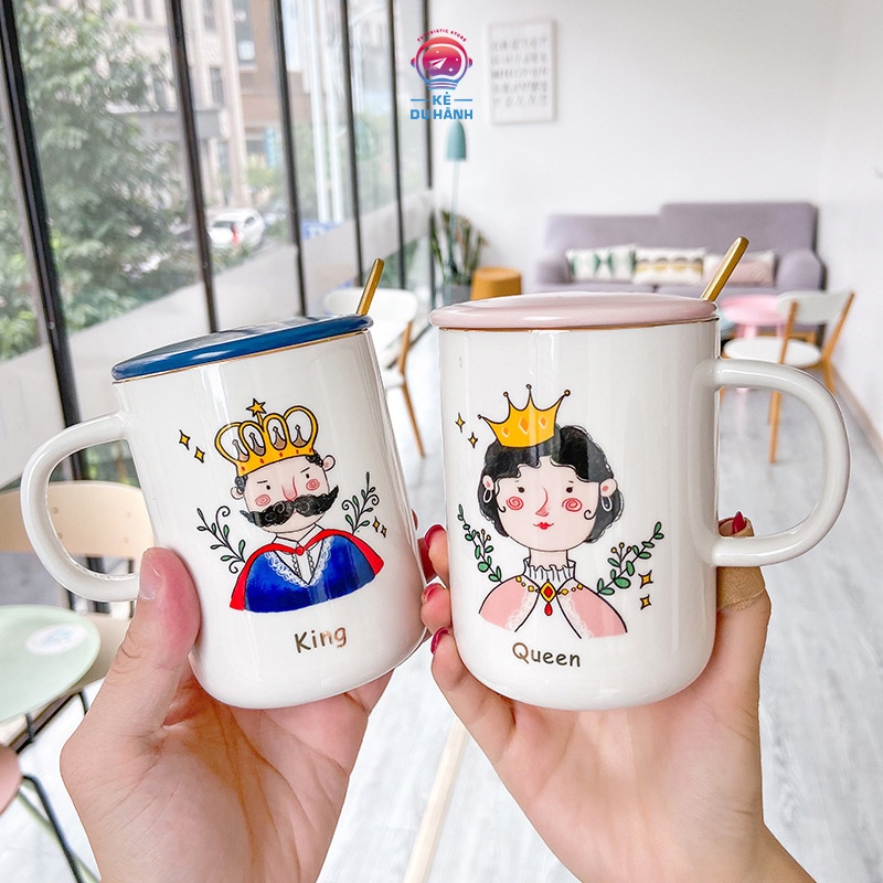 Set cốc King and Queen - Set cốc đôi lãng mạn, Set cốc uống trà, Set cốc tặng