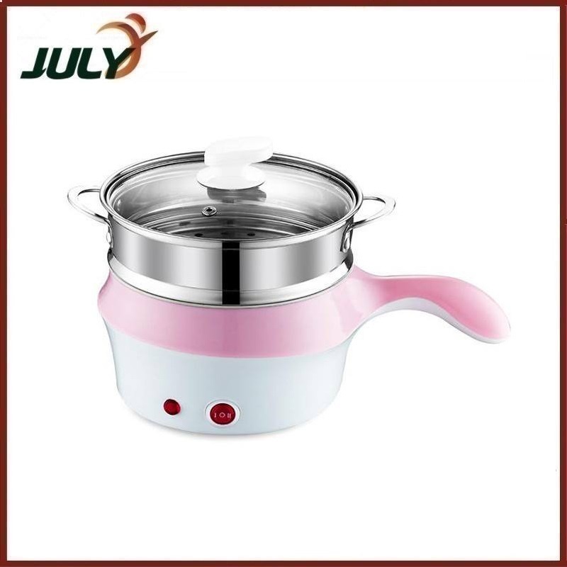 (TAY DÀI VĨ NHÔM) Nồi lẩu điện mini chống dính có tay cầm, xửng hấp đa năng