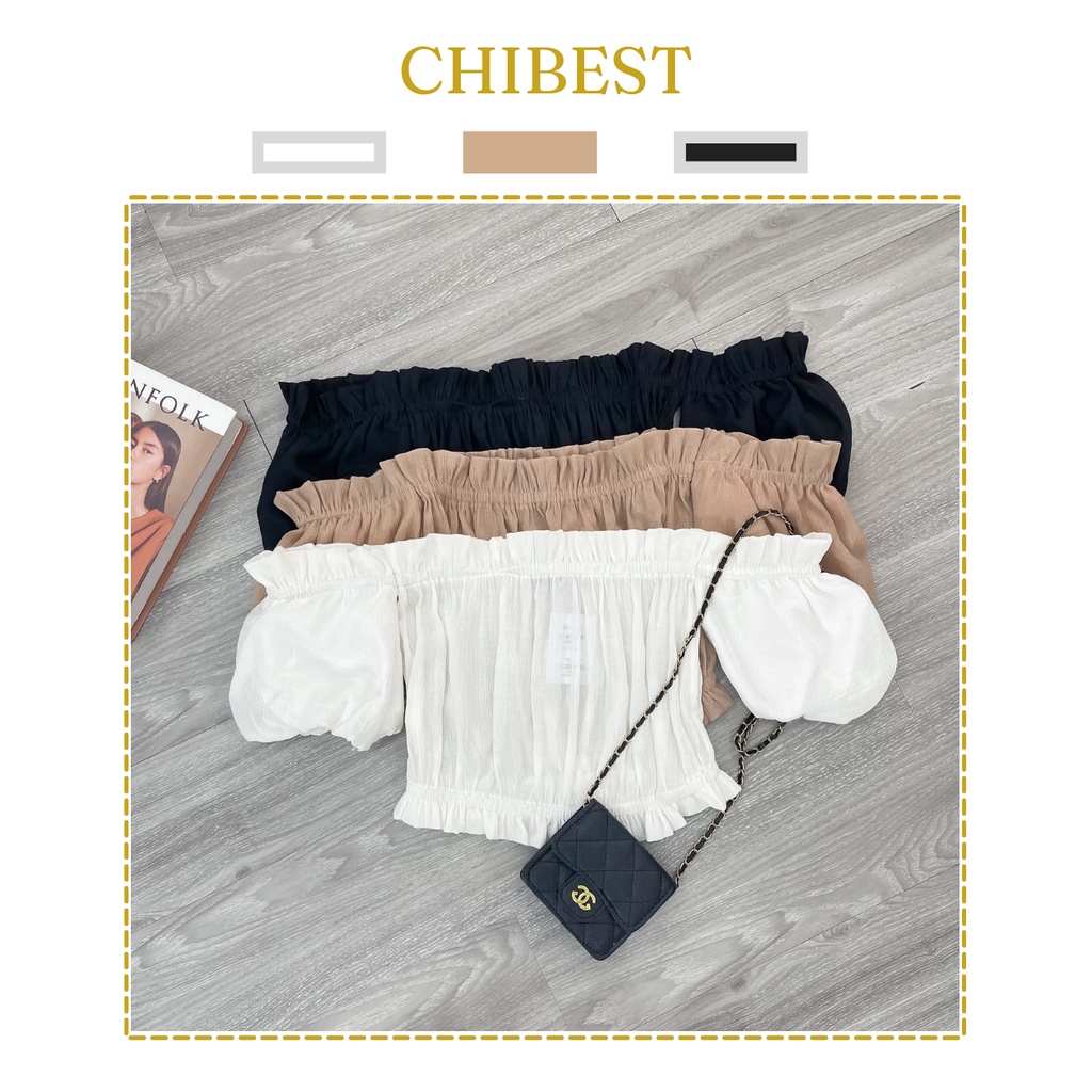 Áo Kiểu nữ ống bèo viền rớt vai phối chun tay phồng CHIBEST AAB812