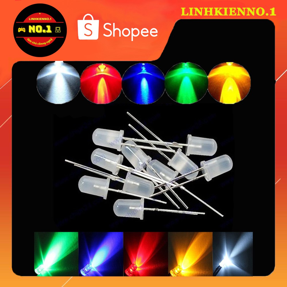 Đèn Led 5MM Đục Xanh Lá/ Xanh Dương/ Đỏ/ Trắng/ Vàng/ Hồng Trang Trí Decor Túi 10c.