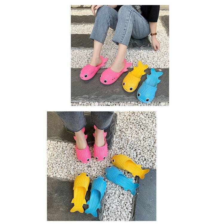 Dép Sandal Đế Phẳng Mềm Mại Chống Thấm Nước Hình Cá Phong Cách Hàn Quốc Thời Trang Đi Trong Nhà Và Ngoài Trời Dành Cho Mẹ Và Con Cá
